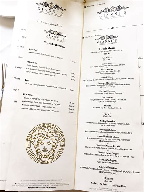 versace mansion restaurant menu